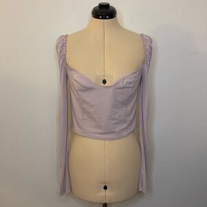 NWT Free People Intimately Lilac Sweetheart Bustier Top w/ Sheer Long Sleeves, M